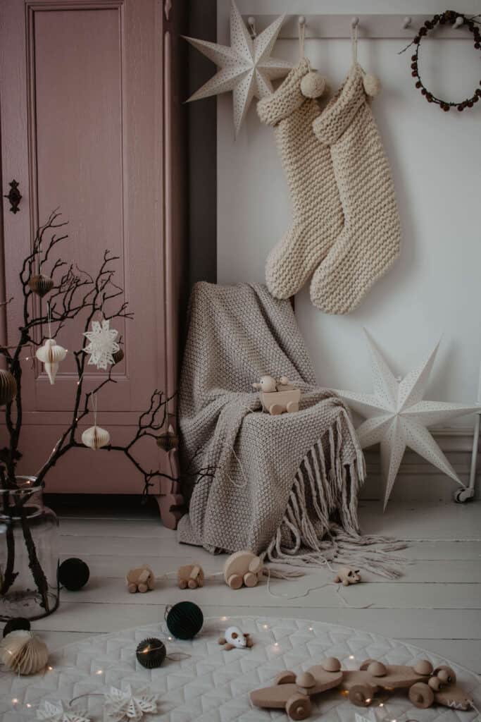 Wooden toys in Christmas setting