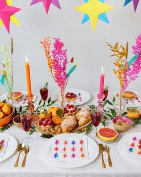 Colourfully decorated Christmas table