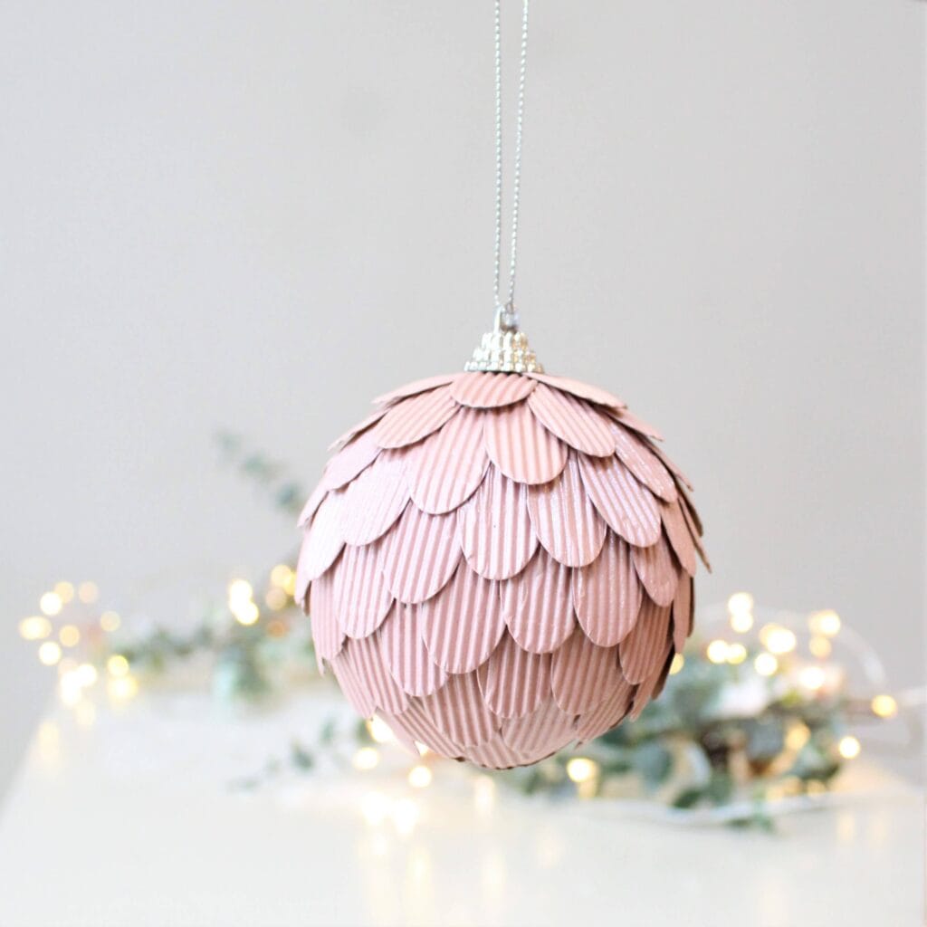 Pink paper scalloped Christmas bauble