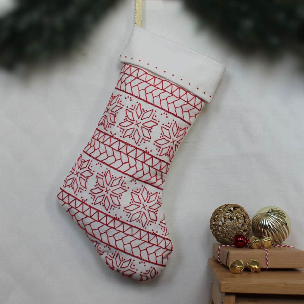 Red and white christmas stocking