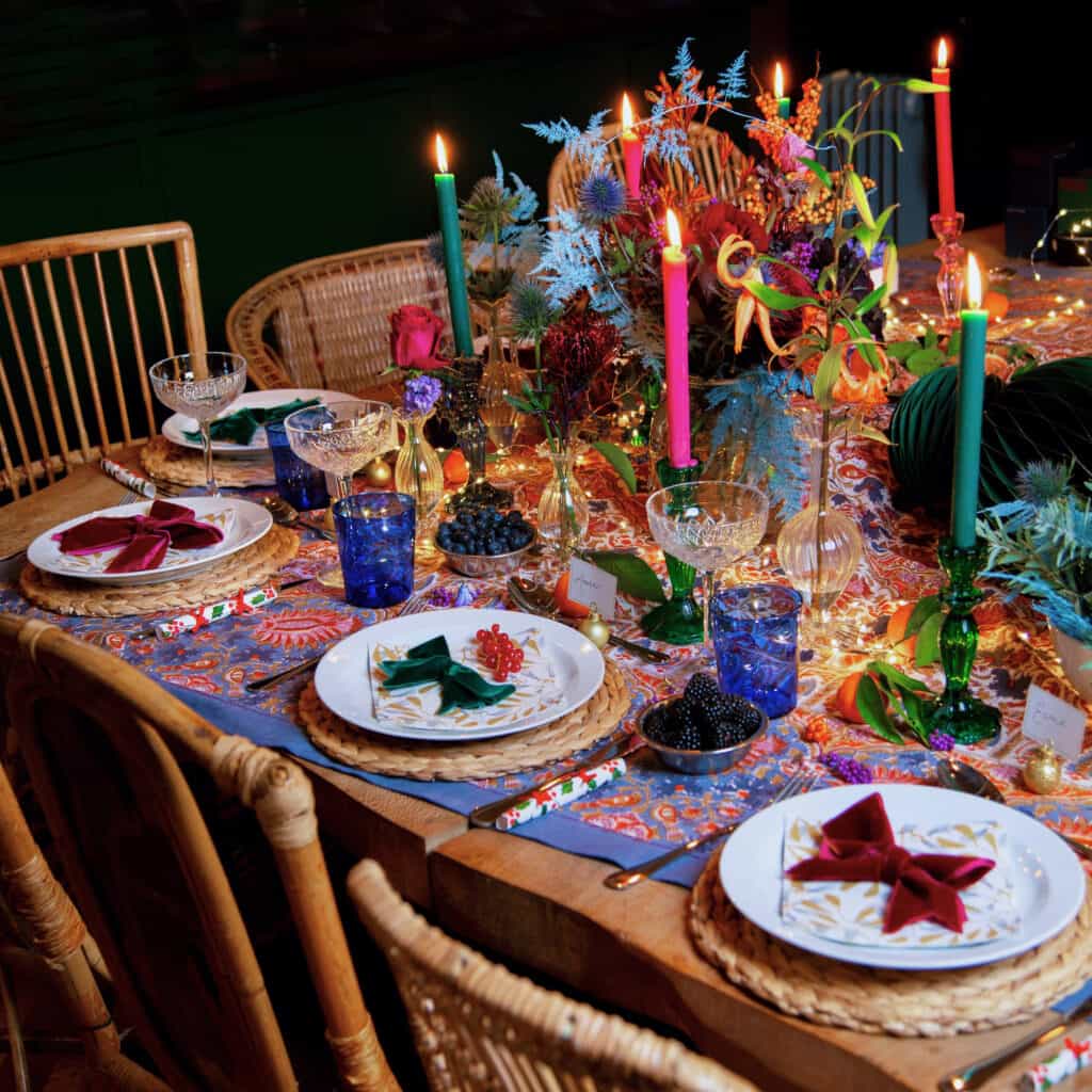 Colourful and decorated Christmas table